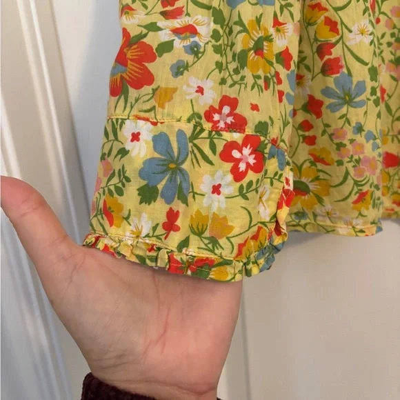 Persaman New York Floral Yellow Cotton Button Up Blouse w/ Floral Pattern. Sz L - Picture 5 of 8